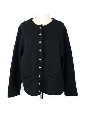 Karen Scott | Black Wool Gold Button Cardigan | XL